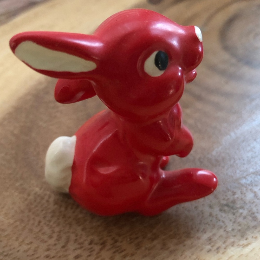 Vintage Goebel Weat Germany Red Bunny Rabbit “Thumper” with White Detail 2” Tall